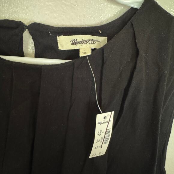 Madewell Sleeveless Crew Neck Bubble Top SZ L Jet Black Pullover Stretch Cotton - Picture 4 of 7